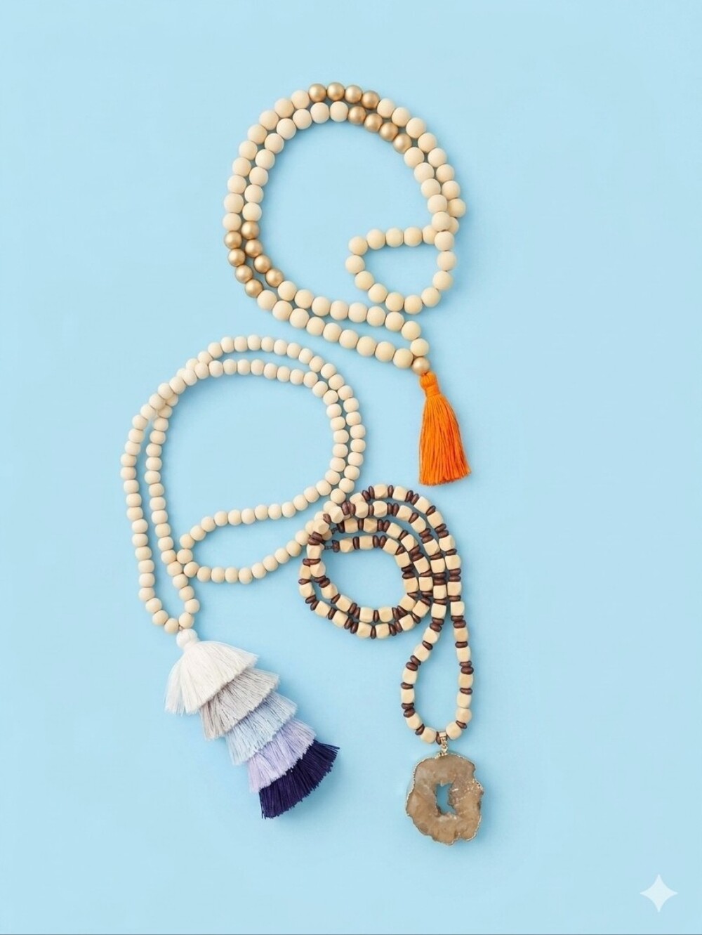 Boho Chic Natural Wood Bead Statement Necklace Collection